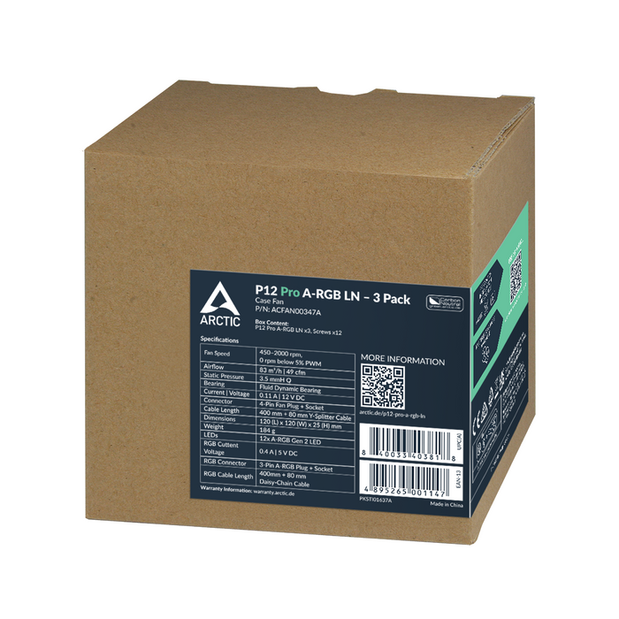 Комплект вентилатори ARCTIC P12 Pro A-RGB LN 120mm PWM 3-Pack