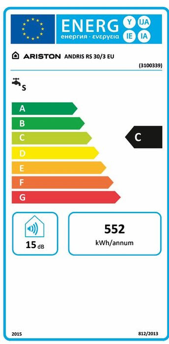Бойлер Ariston - Andris RS, 30/3 EU, 30 l, 1500W, бял