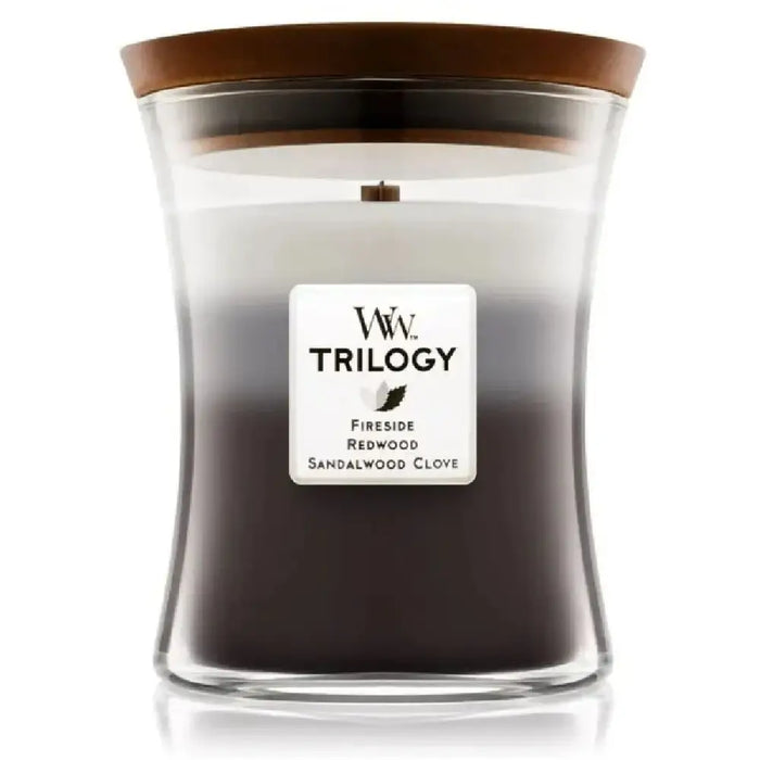 Ароматизирана Свещ Woodwick Trilogy Medium Warm Woods