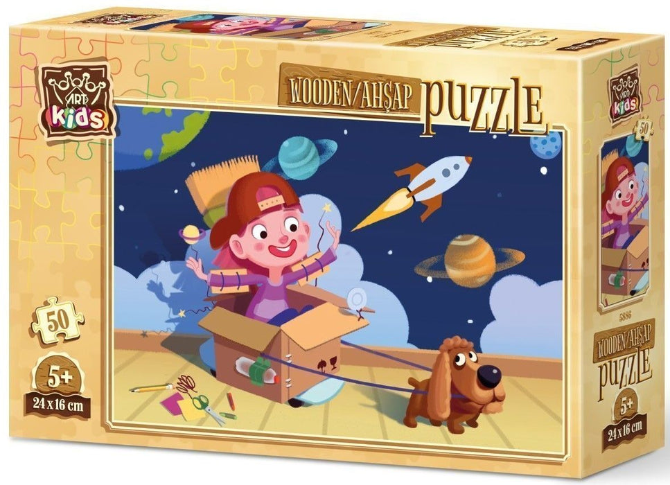 Дървен пъзел Art Puzzle от 50 части - Малък астронавт