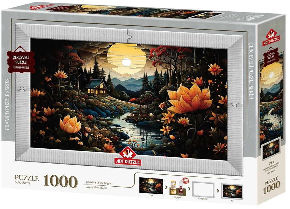 Комплект пъзел, рамка и лепило Art Puzzle от 1000 части - Красотата на нощта