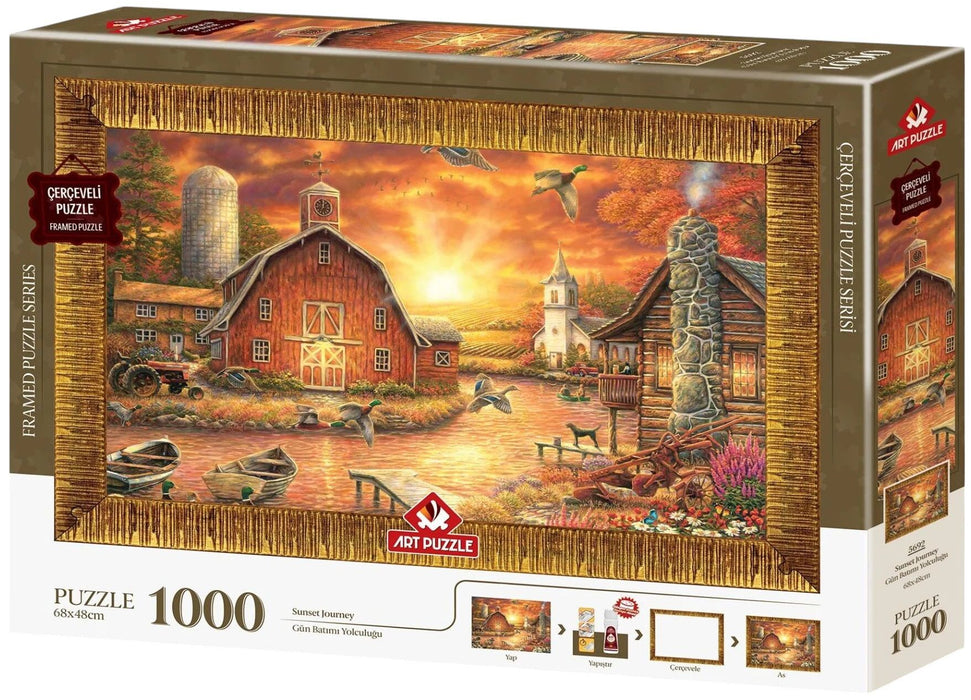 Комплект пъзел, рамка и лепило Art Puzzle от 1000 части - Пътешествие по залез