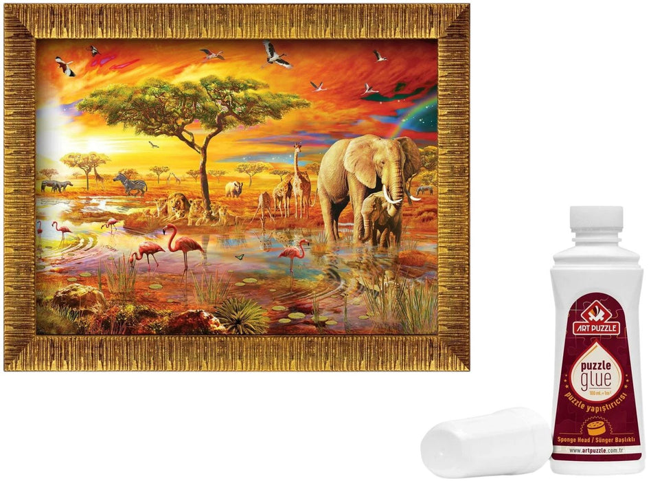 Комплект пъзел, рамка и лепило Art Puzzle от 1000 части - Кралете на савана