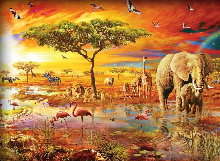 Комплект пъзел, рамка и лепило Art Puzzle от 1000 части - Кралете на савана