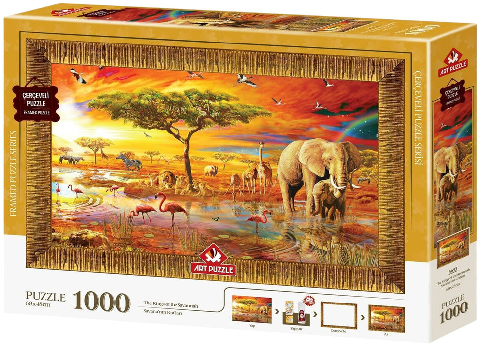 Комплект пъзел, рамка и лепило Art Puzzle от 1000 части - Кралете на савана