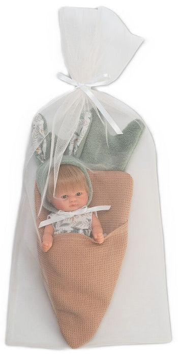 Кукла Asi Dolls Bomboncin - Бебе Чикита, със заешки уши и чувалче морков, 20 cm