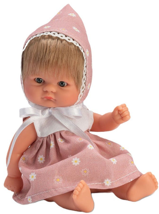 Кукла Asi Dolls Bomboncin - Бебе Чикита, с розова рокля на цветя и шапка, 20 cm