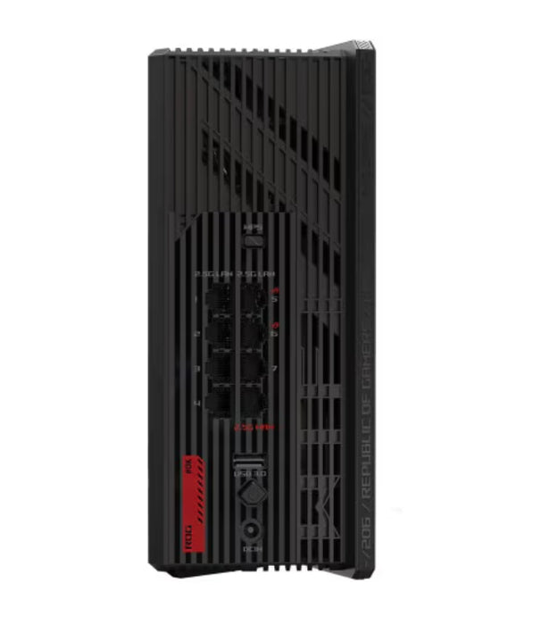 Безжичен рутер Asus Gaming ROG Strix GS-BE18000, трибандов, 320MHz честотна лента и 4096-QAM, четириядрен 2.6GHz процесор, 256MB/2GB Flash/RAM, 8 x 2.5G порта, AiProtection Pro, отворен NAT, VPN Fusion, 8 x SSID, IPTV, MU-MIMO, Beamforming, RGB, AiMesh