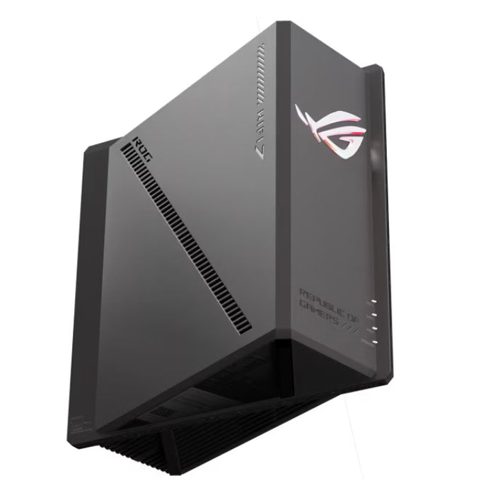 Безжичен рутер Asus Gaming ROG Strix GS-BE18000, трибандов, 320MHz честотна лента и 4096-QAM, четириядрен 2.6GHz процесор, 256MB/2GB Flash/RAM, 8 x 2.5G порта, AiProtection Pro, отворен NAT, VPN Fusion, 8 x SSID, IPTV, MU-MIMO, Beamforming, RGB, AiMesh