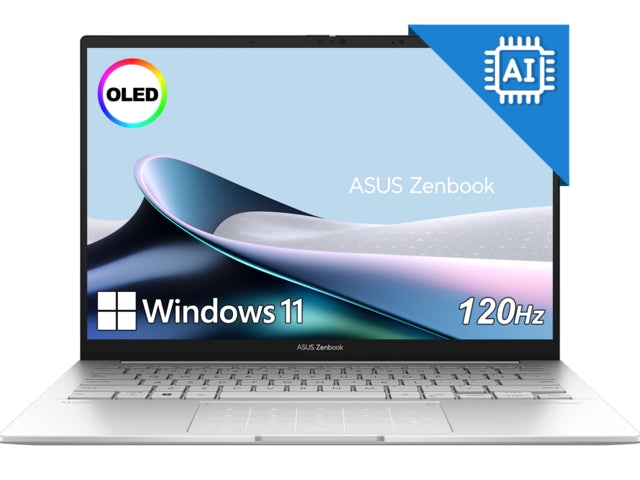 Asus Zenbook UX3405CA-ST787X, Intel Ultra 9 285H 2.9 GHz (24MB кеш, до 5.4 GHz, 16 ядра, 16 нишки), 14.0 OLED WQXGA+ (WQ+) 2880X1800 16:10 Bend+500nits Glare, 120 Hz, LPDDR5X 32GB (вградена), 1TB SSD G4, Windows 11 Pro, Foggy Silver