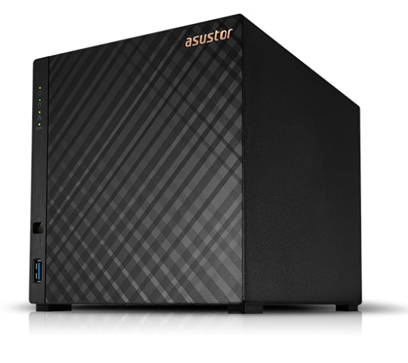 Asustor AS1204T, NAS с 4 слота, Realtek RTD1619B, четириядрен, 1.7 GHz, 1GB DDR4 (без възможност за разширяване), 2.5GbE x1, 3 x USB 3.2 Gen 1, WOW (Wake on WAN), режим на заспиване на системата, черен