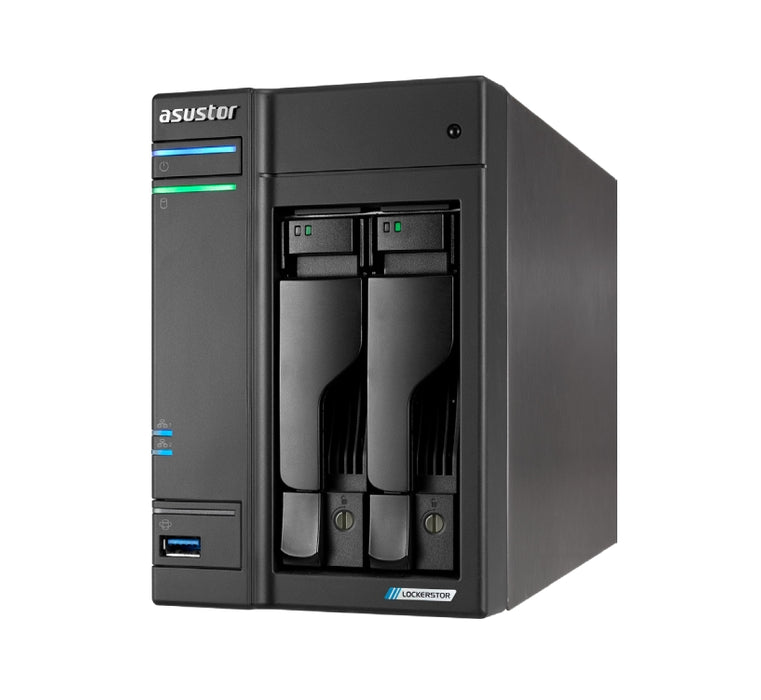 Asustor Lockerstor AS6702T, 2-слотов NAS, Intel Jasper Lake 4C 2.0 GHz, 4GB DDR4 SODIMM, M.2 NVMe x4 слота (бездисков), USB 2.0, USB 3.2 Gen 2x2, два 5GbE порта, WOW (Wake on WAN), хардуерно криптиране AES-NI, MyArchive (поддръжка на btrfs и snapshot), че