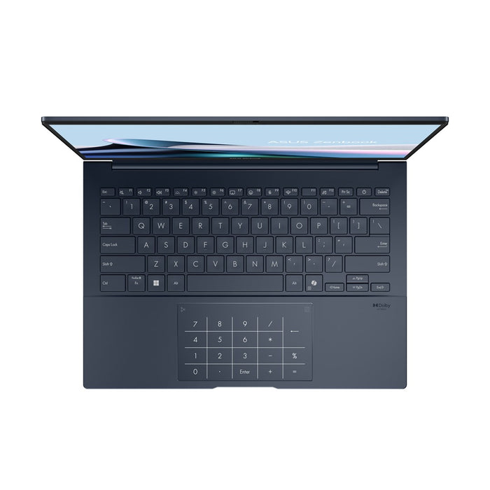ASUS Zenbook 14 UX3405CA-SU864X Ultra 9 285H 14.0" 3K 120Hz 500 нита LBL AG 32GB LPDDR5X 1TB SSD Intel Arc Graphics WLAN+BT 1080p уебкамера 75Wh Windows 11 Pro Алуминий Син