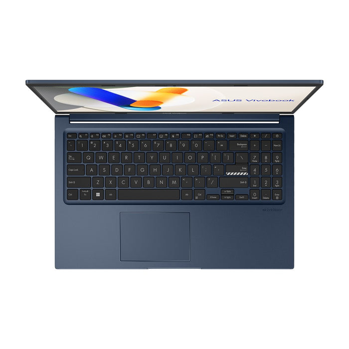 ASUS Vivobook 15 X1504VA-BQ4281W, 15.6" FHD IPS дисплей, Core 3 100U, 250 нита, 60 Hz AG, 16 GB DDR5, 512 GB SSD, Intel Graphics, WLAN + Bluetooth, 720p уеб камера, 42 Wh батерия, Windows 11, тих, син