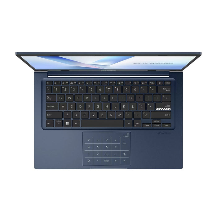 ASUS Vivobook 14 X1404VA-EB1619, Core 5 120U, 14.0"FHD IPS панел, 60Hz, 250 нита, AG, 16GB DDR5 SSD, 512 GB, Intel Graphics Cam, 720p, 42Whrs, NoOS, тих, син