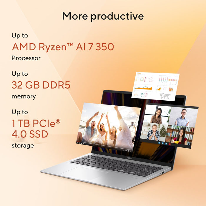 ASUS Vivobook 16 M1607KA-MB164W Copilot+ PC AMD Ryzen™ AI 5 330 Лаптоп 40.6 см (16") WUXGA 16 GB DDR5-SDRAM 512 GB SSD Wi-Fi 6 (802.11ax) Windows 11 Home Син