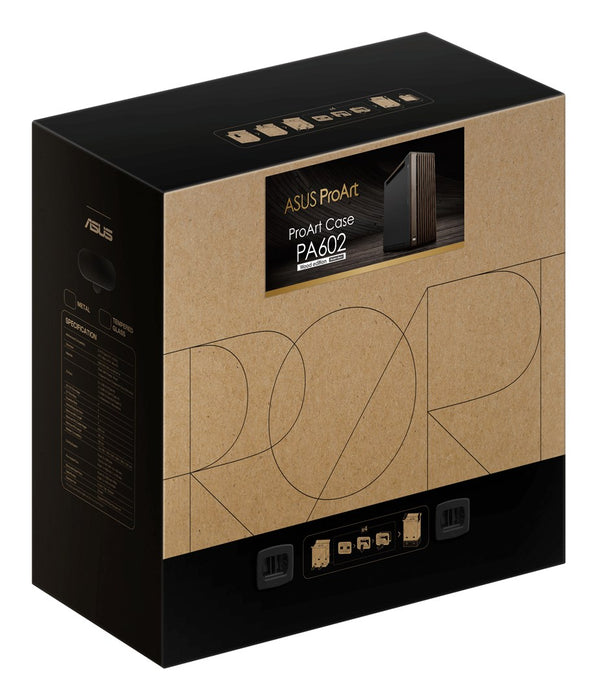 ASUS ProArt PA602 Wood Edition Modern Black - Midi Tower с метален панел Черен, Дървен