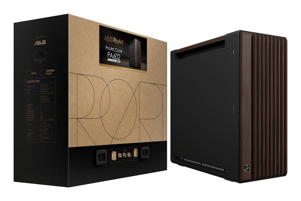 ASUS ProArt PA602 Wood Edition Modern Black - Midi Tower с метален панел Черен, Дървен