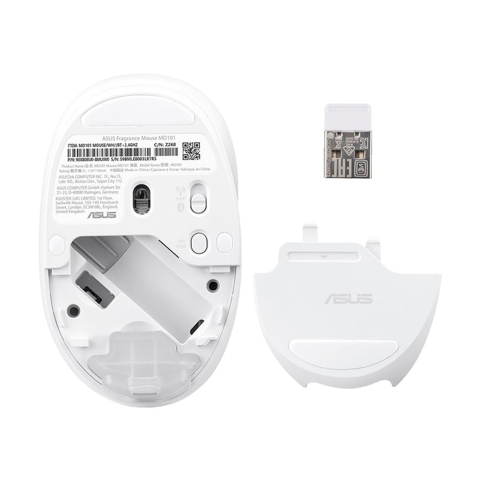 Мишка ASUS Fragrance MD101, домашна, за двете ръце, RF, безжична + Bluetooth, оптична, 2400 DPI