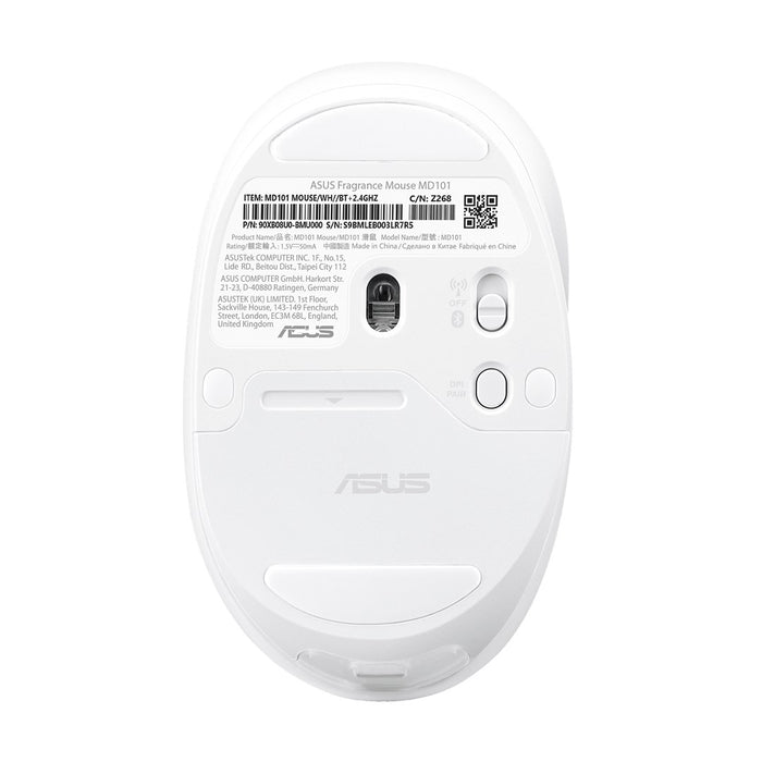 Мишка ASUS Fragrance MD101, домашна, за двете ръце, RF, безжична + Bluetooth, оптична, 2400 DPI