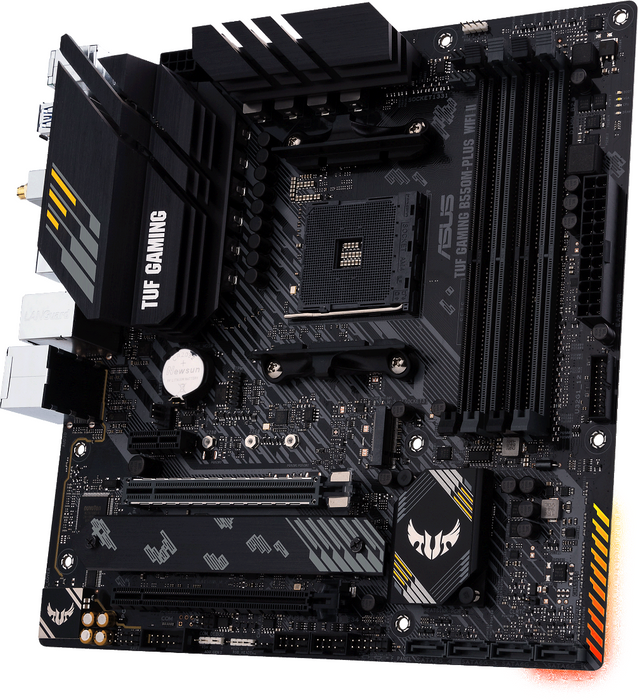 Дънна платка ASUS TUF GAMING B550M-PLUS WIFI II, AMD AM4, micro ATX, 4x DDR4, dual M.2, Wi-Fi 6, PCIe 4.0, Aura Sync RGB