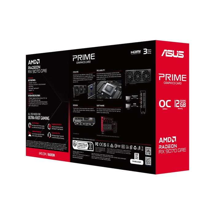 ASUS Prime-RX9070GRE-O12G Видео карта AMD Radeon RX 9070 GRE 12 GB GDDR6