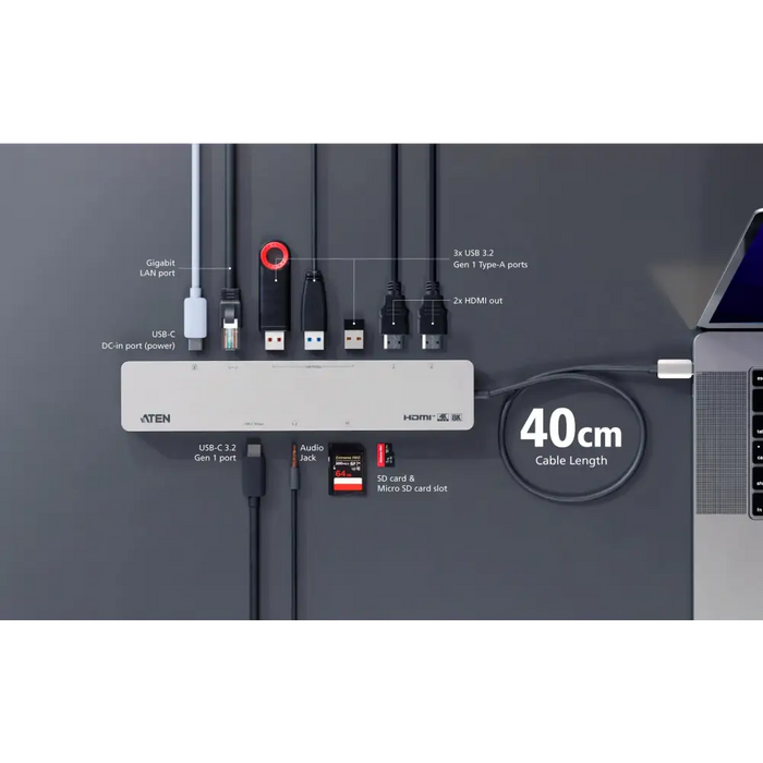ATEN Докинг 11-in-1 USB-C Multiport Dock + Power