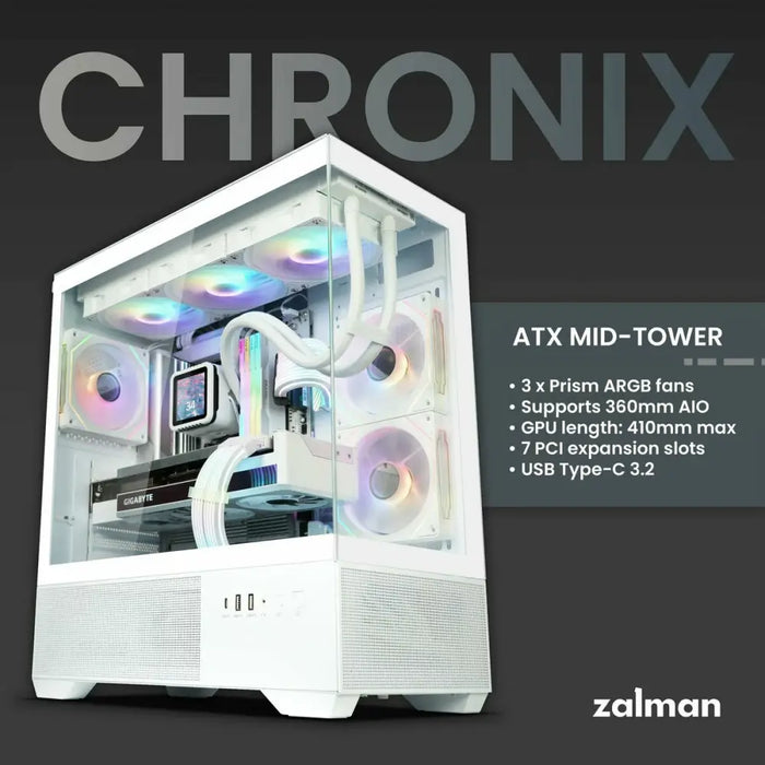 ATX полу-висока кутия Zalman CHRONIX WHITE Бял
