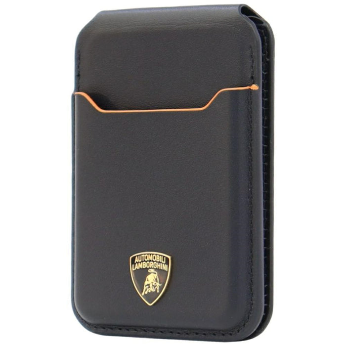 Портфейл за мобилен телефон Lamborghini D1 от естествена кожа MagSafe - черен и оранжев