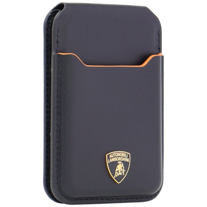 Портфейл за мобилен телефон Lamborghini D1 от естествена кожа MagSafe - черен и оранжев