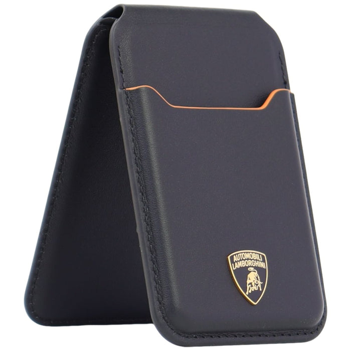 Портфейл за мобилен телефон Lamborghini D1 от естествена кожа MagSafe - черен и оранжев