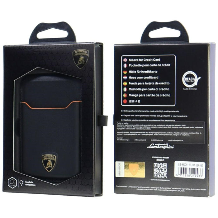 Портфейл за мобилен телефон Lamborghini D1 от естествена кожа MagSafe - черен и оранжев