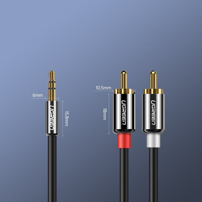 Аудио кабел Ugreen 3.5mm мини жак към 2х RCA 2m черен (AV116