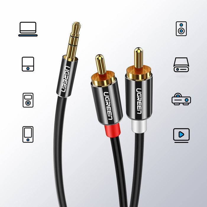 Аудио кабел Ugreen 3.5mm мини жак към 2х RCA 2m черен (AV116