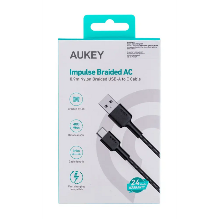 AUKEY CB-CD30 USB кабел 0,9 м USB A USB C Черен