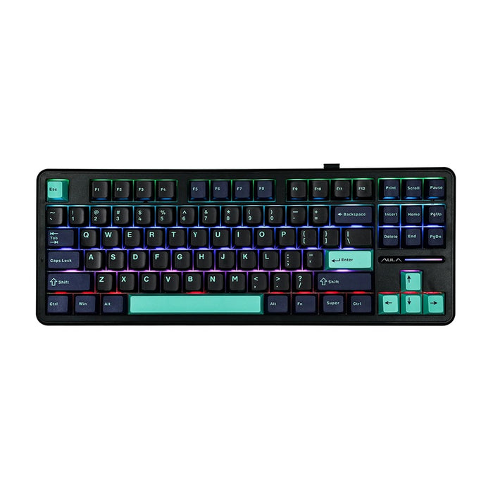 AULA Gasket F87 Pro клавиатура черно-циан синьо сиво дърво V4 RGB