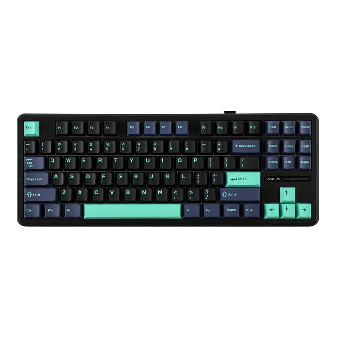AULA Gasket F87 Pro клавиатура черно-циан синьо сиво дърво V4 RGB