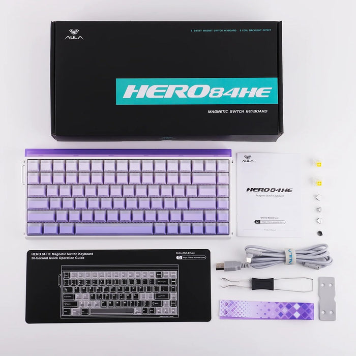 HERO84 HE Бяла+Лилава+Градиентна+СВЕТЛА Клавиатура JadeKing RGB AULA с уплътнение