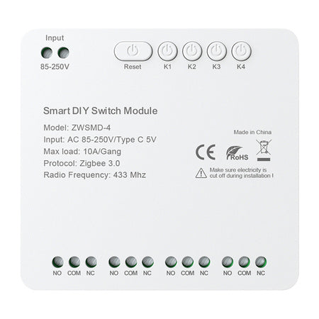 ZigBee 4-канален комутационен модул с безнапреженов DC 32V контакт Avatto ZWSMMD-4-250V
