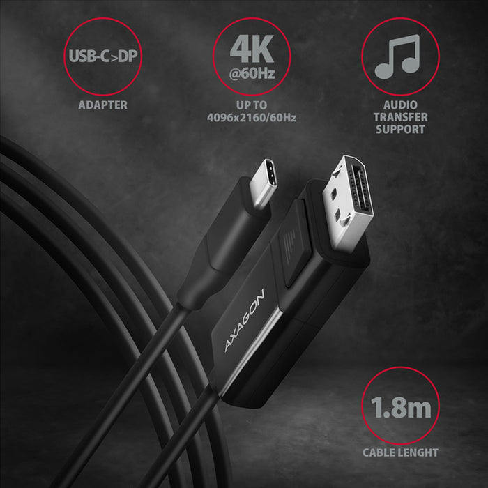 Кабел от източник с USB-C AXAGON към приемник с DisplayPort USB-C ->DISPLAYPORT RVC-DPC работи само в тази посока
