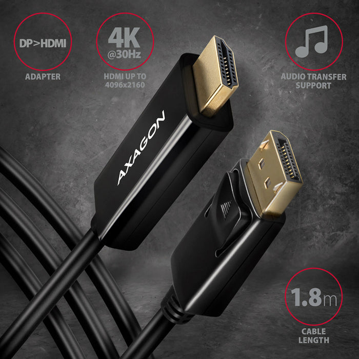 Кабел от източник с DisplayPort AXAGON към приемник с HDMI DISPLAYPORT>HDMI RVD-HI14C2 работи само в тази посока