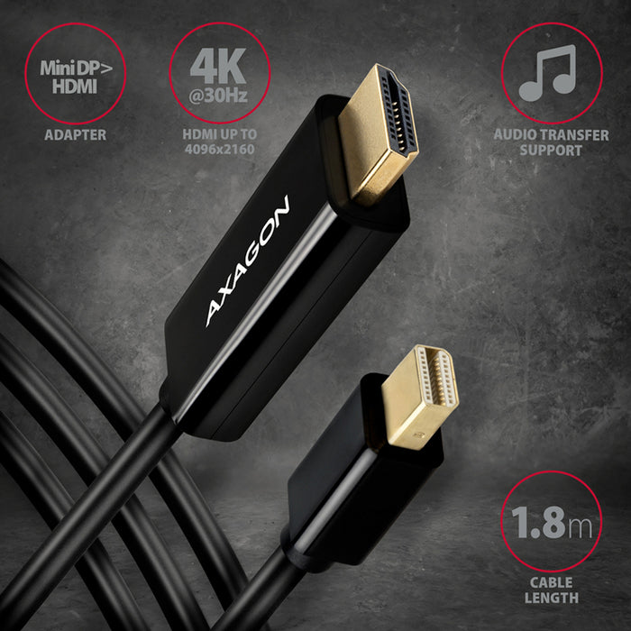 Кабел от източник с mini DisplayP AXAGON към приемник с HDMI MINI DP > HDMI RVDM-HI14C2 работи само в тази посока