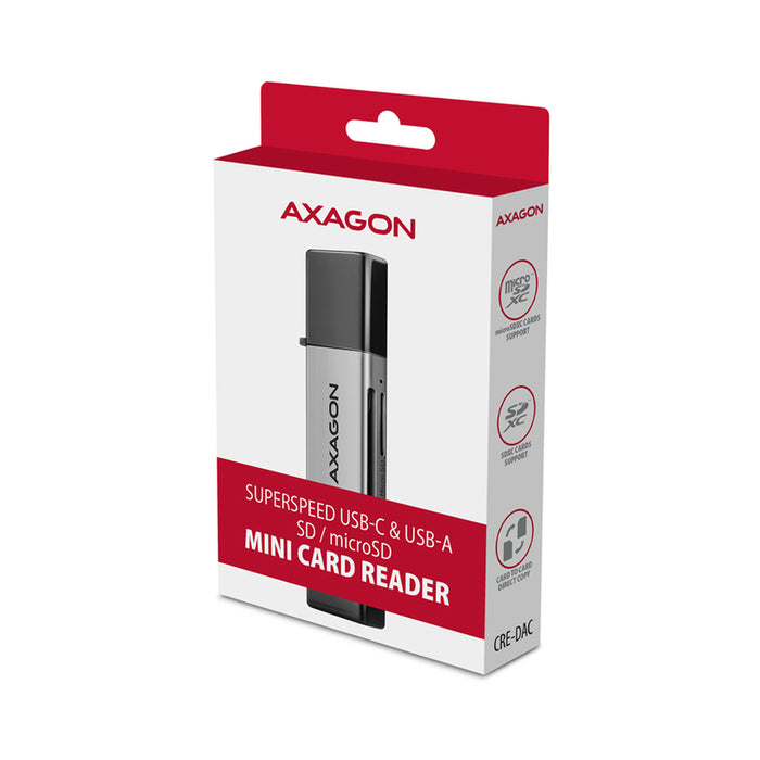 ЧЕТЕЦ ЗА КАРТИ AXAGON USB-C+A CRE-DAC