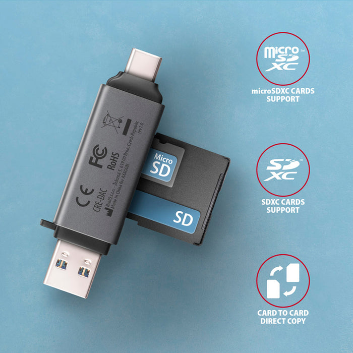 ЧЕТЕЦ ЗА КАРТИ AXAGON USB-C+A CRE-DAC
