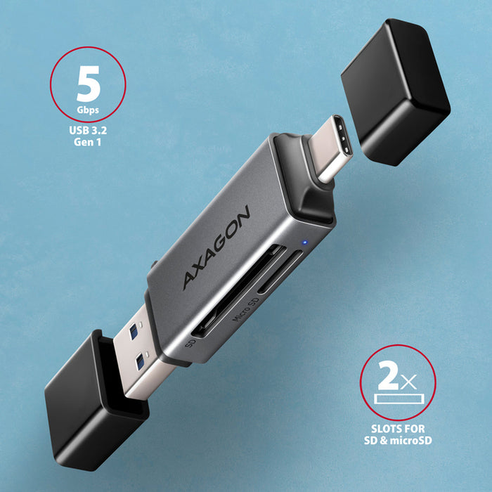 ЧЕТЕЦ ЗА КАРТИ AXAGON USB-C+A CRE-DAC