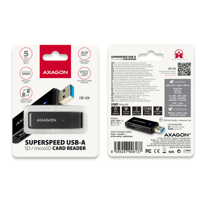 ЧЕТЕЦ ЗА КАРТИ AXAGON USB-A CRE-S2N