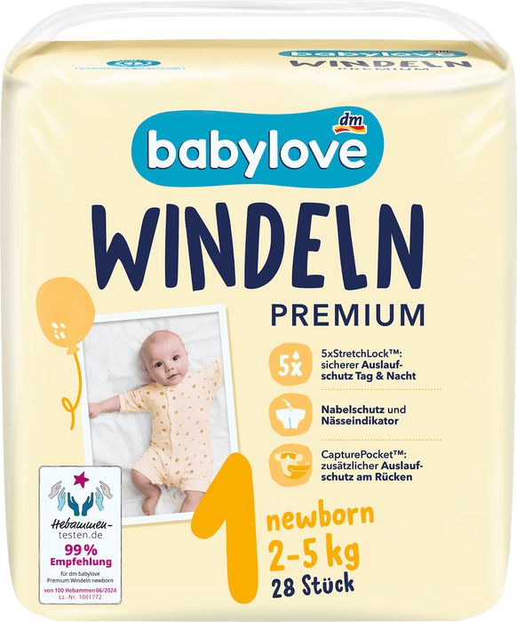 Бебешки пелени Premium, размер 1 Новородени (2-5 kg), 28 бр