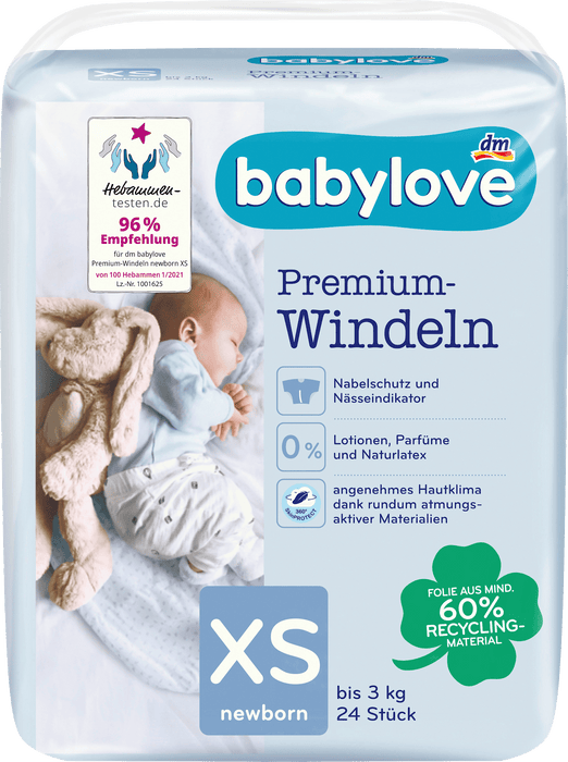 Бебешки пелени Premium, размер XS, Newborn  (до 3 kg), 24 бр
