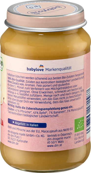 Био плодово пюре праскова и маракуя с ябълка, 5+м, 190 g