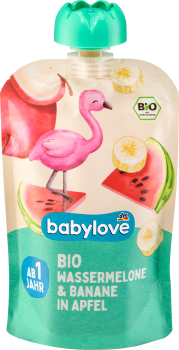 Био плодово пюре с ябълка, банан и диня, 1+г, 100 g